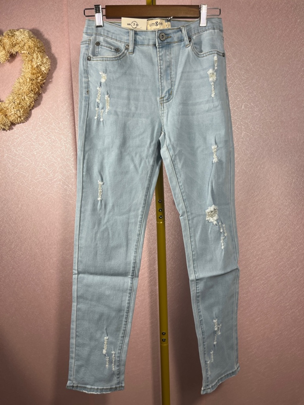 Umgee Pale Blue Distressed Skinny Jeans